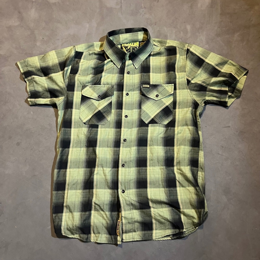 Dixxon Full Metal Jacket Pearl Snap Bamboo SS Shirt Mens Medium Green Plaid